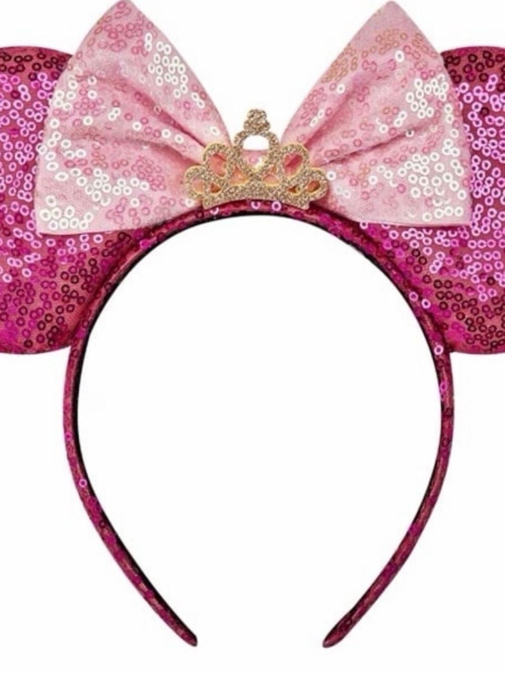 Disney Pink Sequin Mouse Ear Headband with Gold Crown
